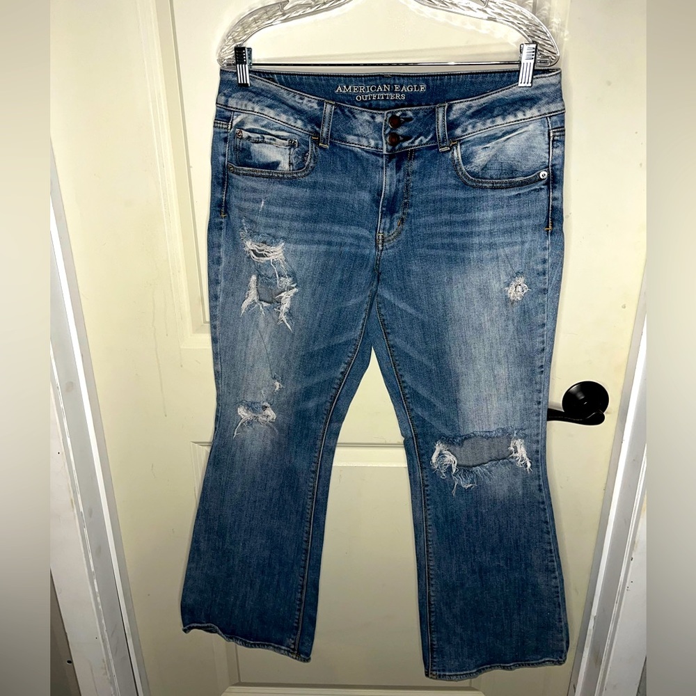 American Eagle Distressed Artist Flare Stretch Jeans Size 12R